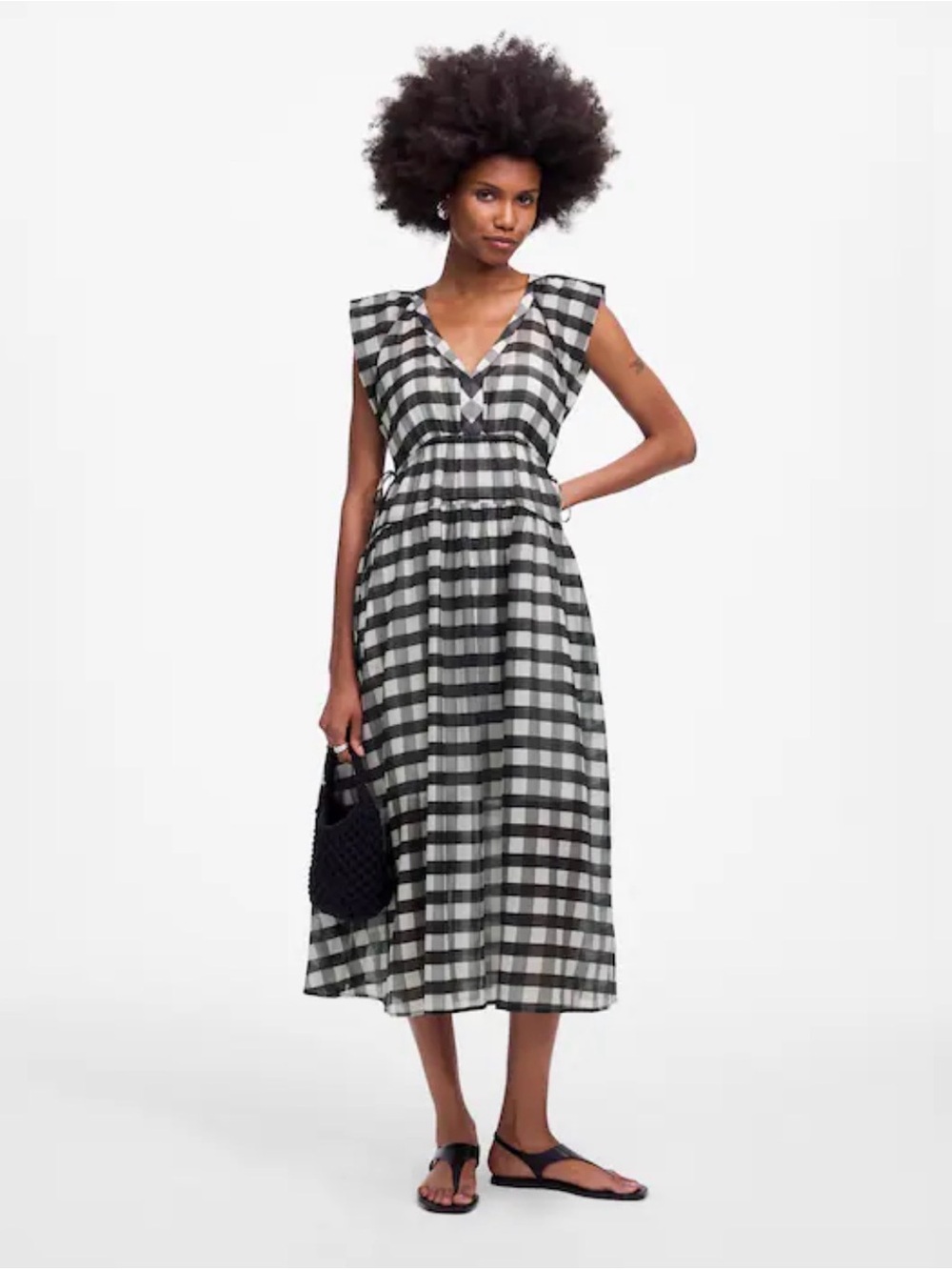 Madewell Sheer V-Neck Dolman Maxi Dress in Gingham
